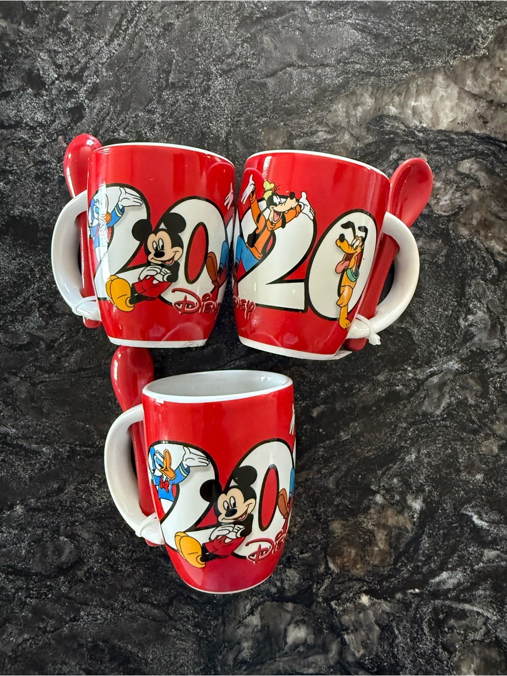 NWT Set of 3 Disney Red 2020 Character Ceramic Espresso Mug with Spoon.